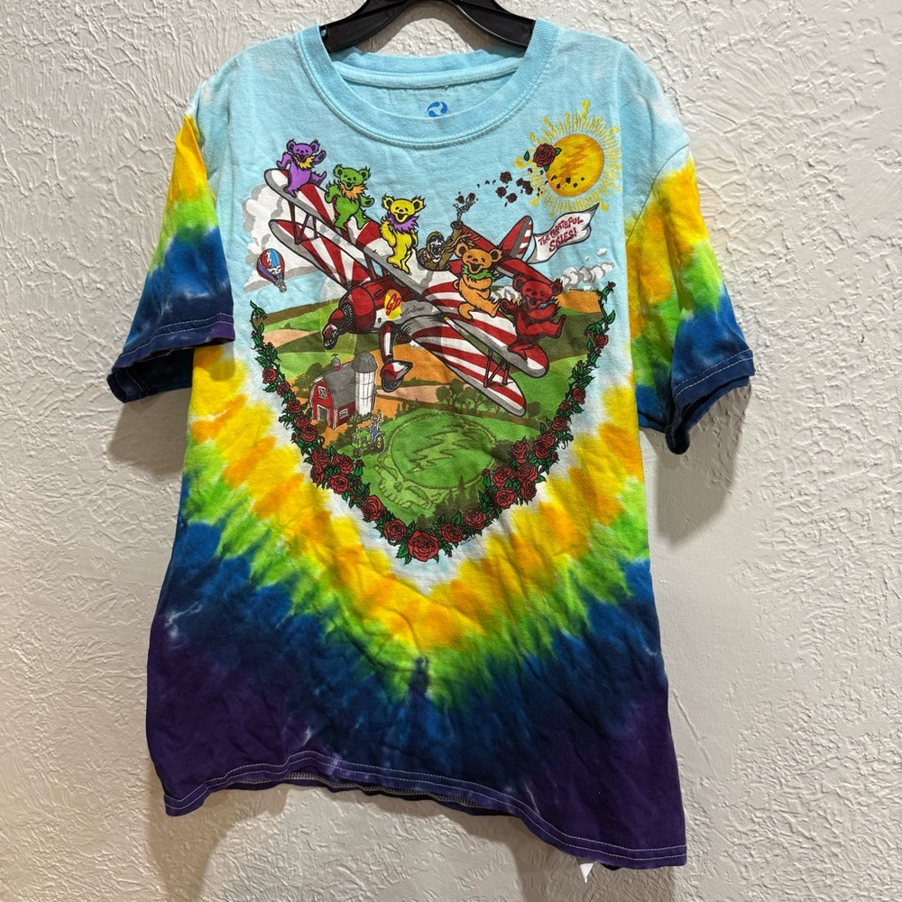 Liquid Blue 'Bi-Plane Bears Grateful Dead Tie-Dye T-Shirt Size youth Large